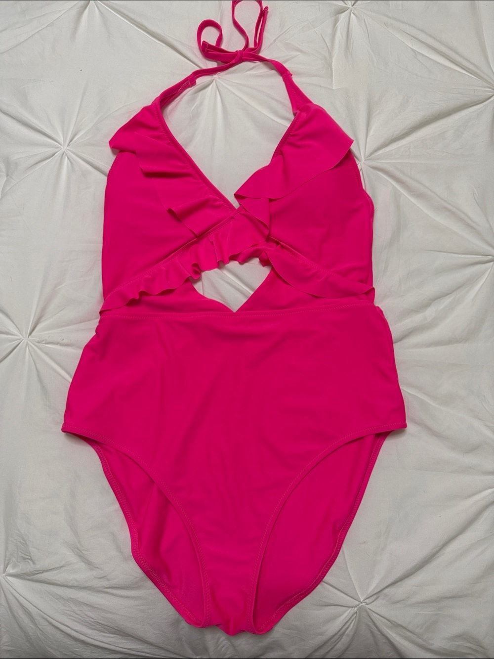 Woman’s HOT Pink Aerie flirty Ruffle One-Piece Swimsuit